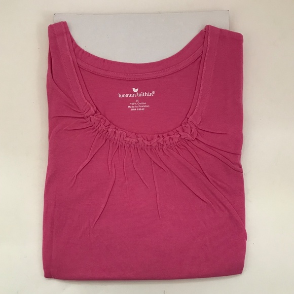 WOMAN WITHIN 100% Cotton Short Sleeve Tunic Pink New Women’s Plus Size 2X - Picture 6 of 8